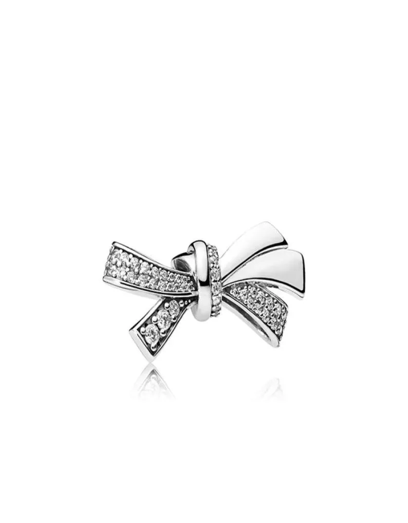 Autêntico 925 Silverling Silver Gorgeous Bow Charms Logo Caixa original para encantos de contas européias para acessórios para fazer jóias3053605