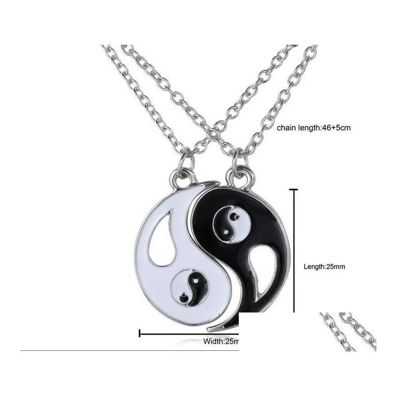 Colliers pendants yin yang collier noir blanc couple soeur ami amitié bijoux uniques cadeaux personnalisés