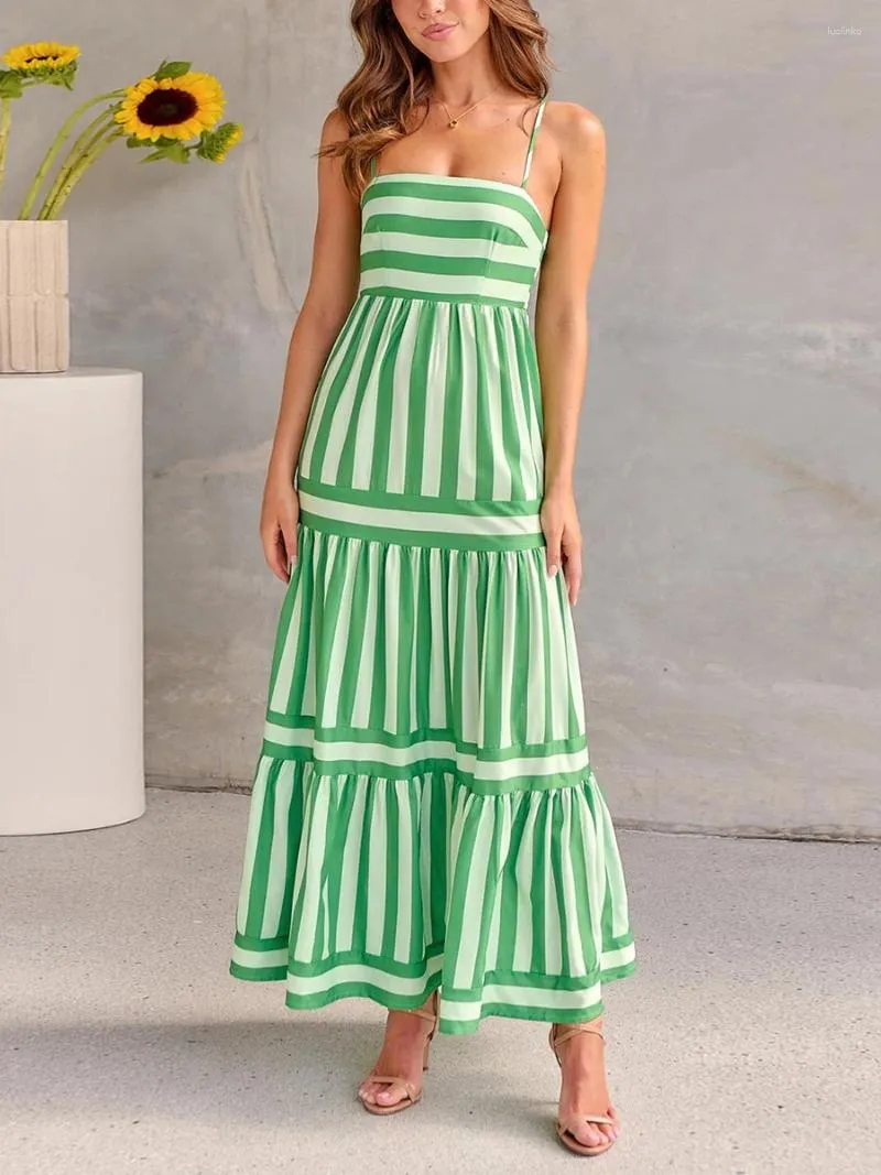 Casual Striped Tiered Dress Sleeveless Square Neck... From Luolinko, $19.29  In Bulk | DHgate.Com