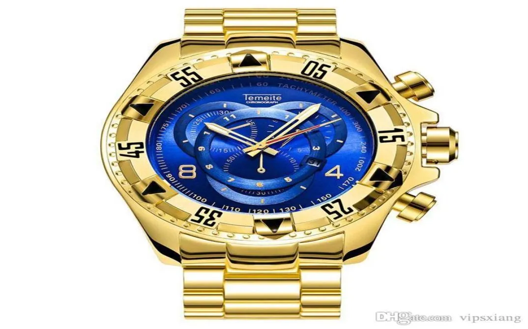 Luxe merk Sport Mode Quartz Bekijk grote wijzerplaat roestvrijstalen mannen Gold Watches duiken waterdichte hoogwaardige polshorloge DO4201432