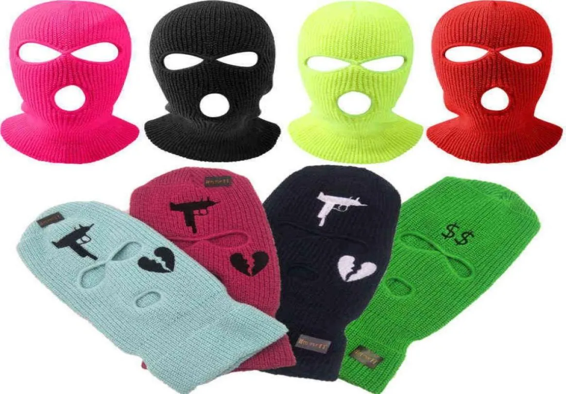 3 delik kış sıcak unisex balaclava maske şapkası tam yüz maske siyah örgü kayak snowboard şapka şapkası şapka kapağı hip hop çok renkli beanie1765415899