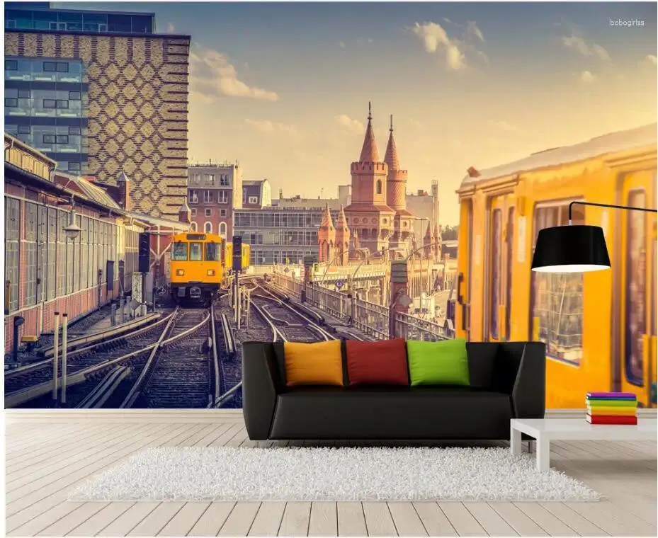 Bakgrundsbilder 3D Bakgrund Custom Mural Ancient European Architecture Rail Fresco Living Room Målar Väggmålningar för väggar 3 D