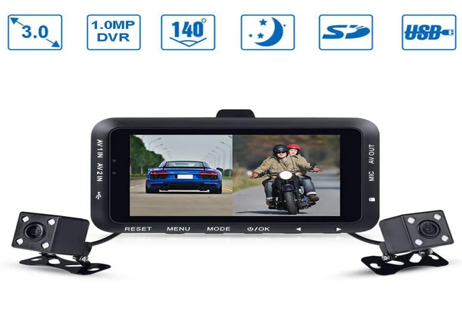 3 tum DV168 Motorcykel DVR Motorcykelvideoinspelare Waterproof Dual Dash Lens Cameras Dash Camcorder Night Vision Motor Camera315282