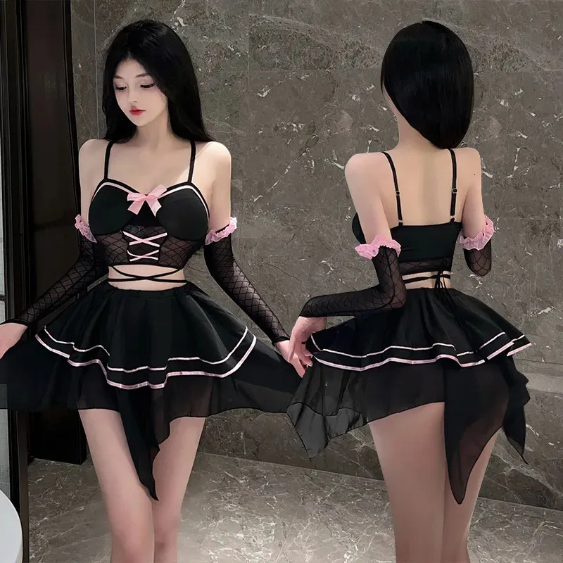 Lolita Sexy Themits Women Come Maid Dress Lingerie Eritic Erotic Temply Temptation Play Play Comple Cowaii Stefer Work Set Baby Doll 240401