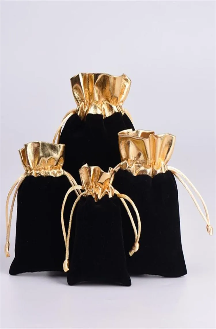 BLACK 7x9cm 9x12cm Velvet Beaded Drawstring Pouches Jewelry Gift Pouch drawstring Bags For Wedding favors beads 1018 Q25376387