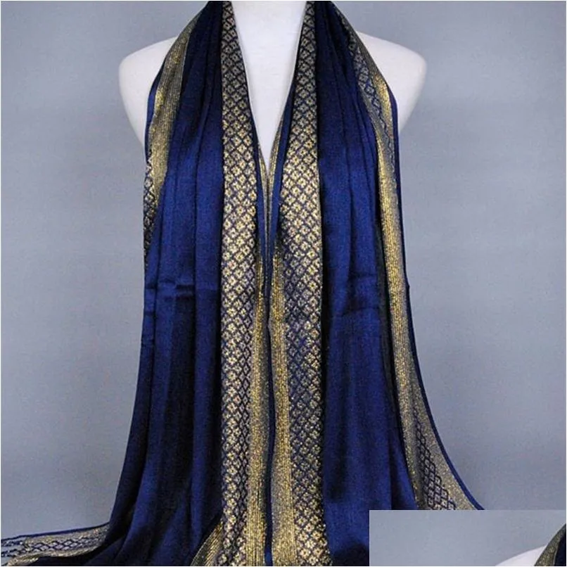 Scarves Hijab Femme Musman Luxury Sparkly Gold Bright Silk Scarf Women Print Wraps Men Stoles Bandanas Bufanda Uni Hombres 220922 Dro Dhvsp