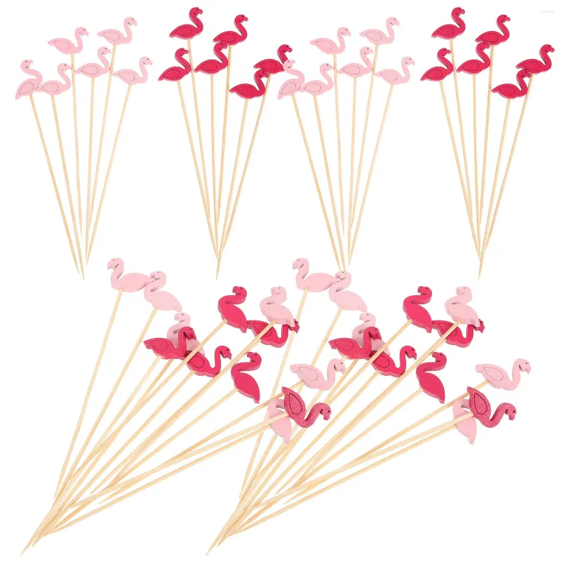 Disposable Flatware 100 Pcs Fruit Flamingo Picks Cocktail Skewers Drinks Heart-shaped Appetizer Appetizers Party Bamboo Food