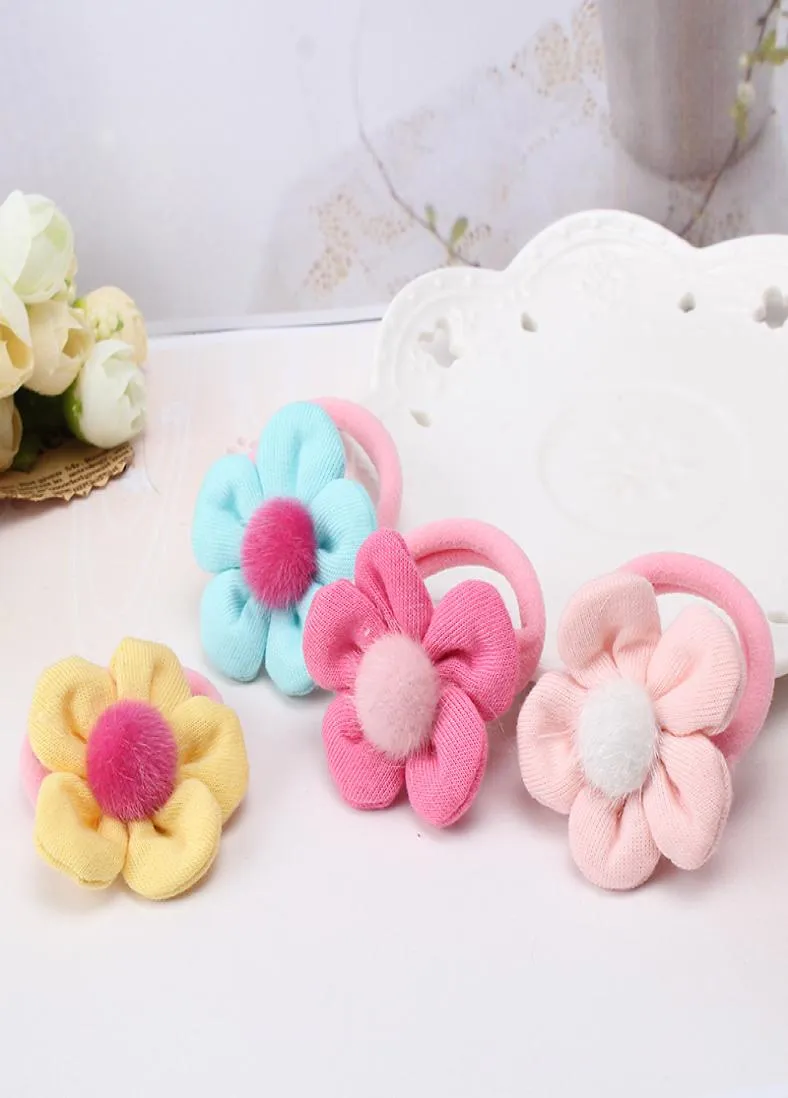 New Baby Kids Rubber Headbands Tiara Fabric Flower Hair Accessories Children Headwear Pompon Elastic Hair Band Girl Rubber Band6550264