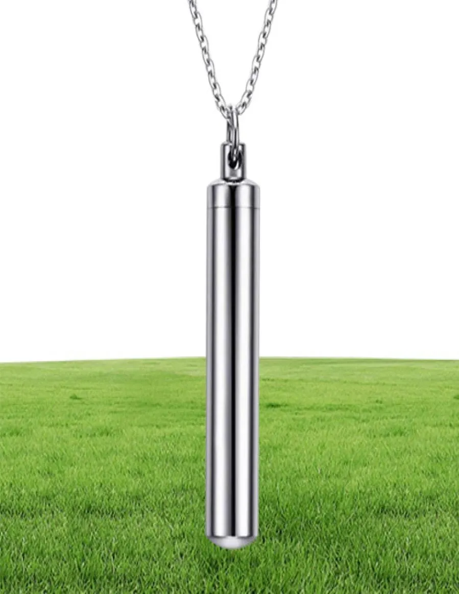 Högpolerad rostfritt stålcylinder Memorial Urn Pendant Necklace Ash 7197595