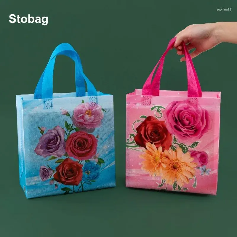 Hediye sargısı stobag 4pcs dokuma olmayan tote çantalar çiçekler Anneler Günü Paket Su geçirmez depolama yeniden kullanılabilir kese doğum günü partisi