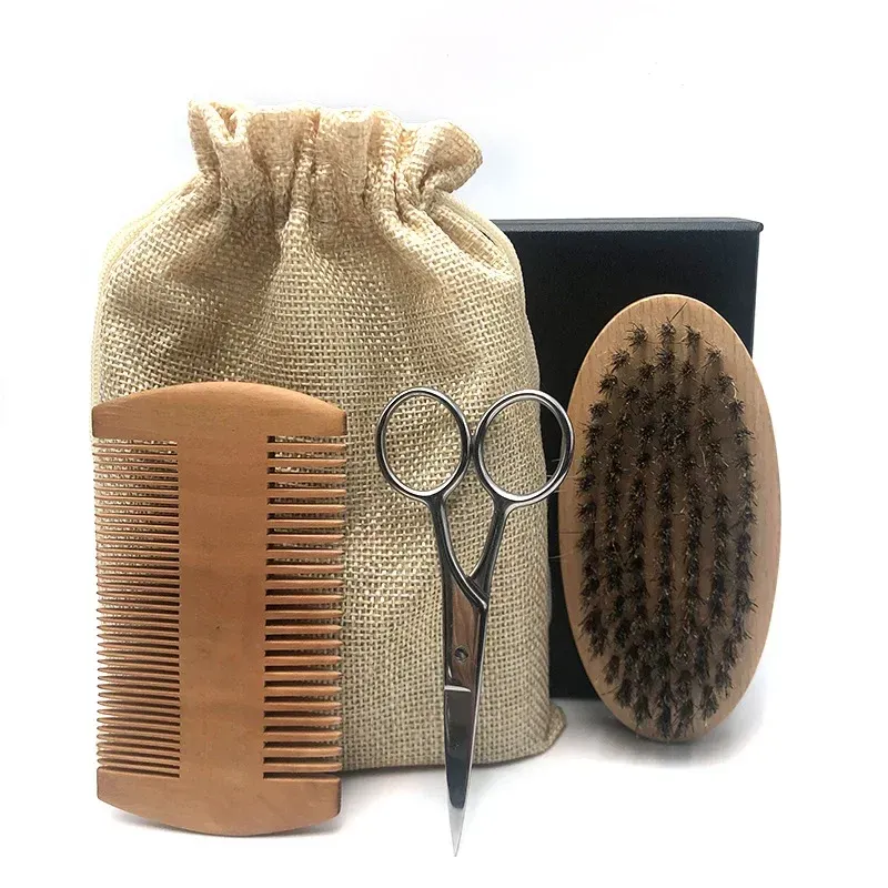 2024 Beard Suit for Men A Set of Grooming Kit Balm with Scissor Comb Brush Growth Daily Care Barbe Beard Suit for Men Daily Care Kit