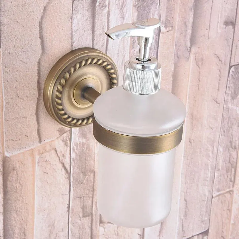 Liquid Soap Dispenser Kitchen Bathroom Hardware Accessories Antique Brass Wall Mount Scrub Glass Dba262