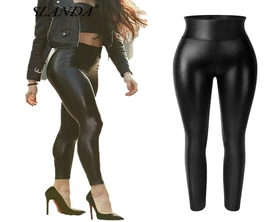 PU Leather Pencil Pants Women Sexy Tight Booty Up Skinny Leggings Faux Leather Trousers High Waisted Tummy Control Slim Jeggings8710003