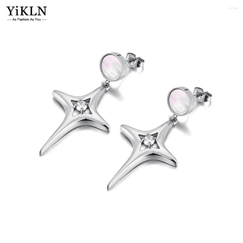 Orecchini per borchie Yikln Trendy in acciaio inossidabile Rhinestone Star Cross Star for Women Dichiarazione Charms Shell Basic Basic Ye23201