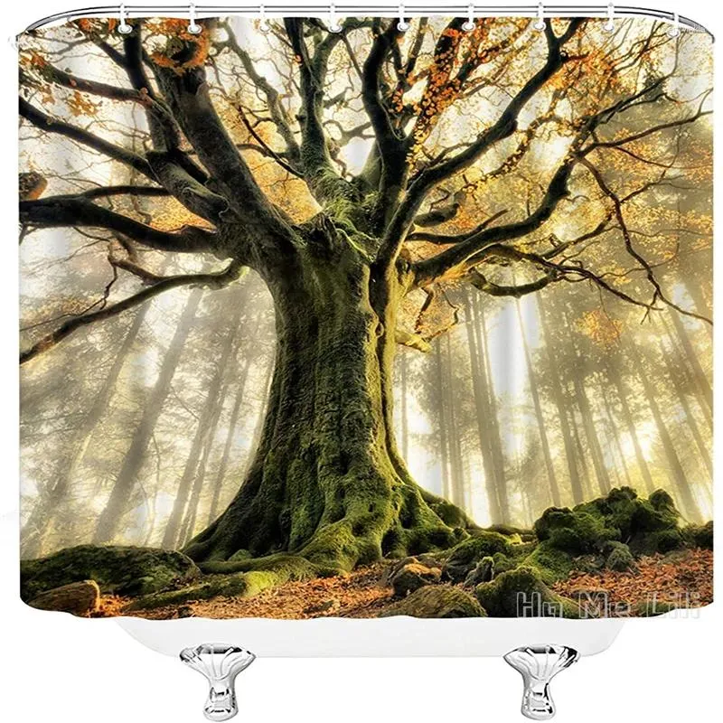 Shower Curtains Nature Tree Retro Large In Foggy Forest Landscape Bathroom By Ho Me Lili Curtain Waterproof Polyester Cloth With Hooks