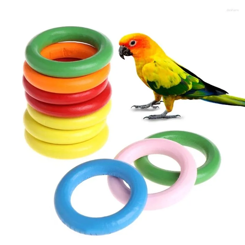 Outros pássaros suprimentos l69a 10 peças anéis de madeira anel de madeira natural círculos inacabados coloridos lisos
