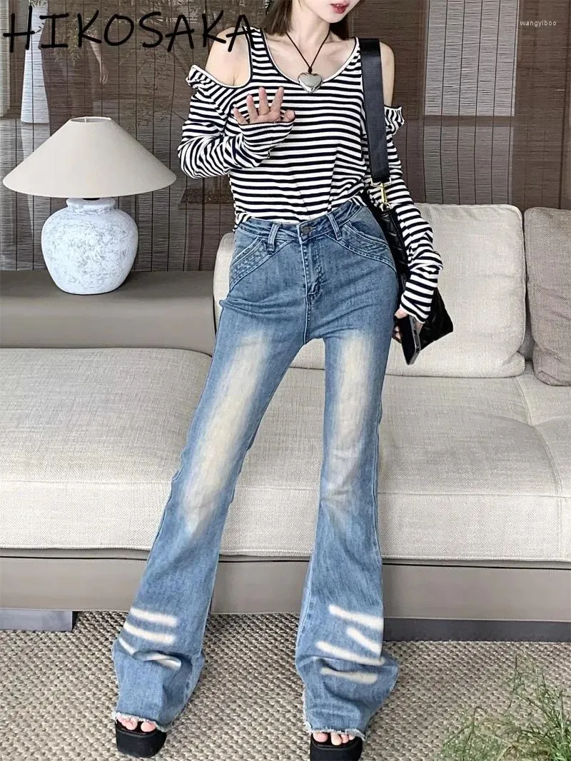 Jeans para mujeres Vintaeg Pantalones blanqueados Pantalones de cintura alta PAQUETA HIP Y2K 2024 Autumn All-Match Harajuku Streetwear Pantalones