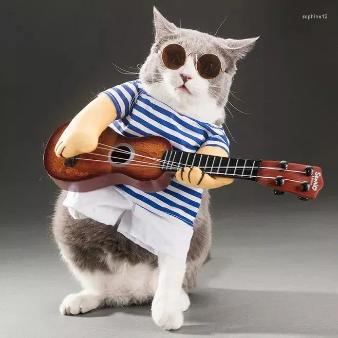 Dog Apparel Tikok Pet Clothes Tiktok The Same Funny Cat Guitarist Changing Suit Summer ThinX.