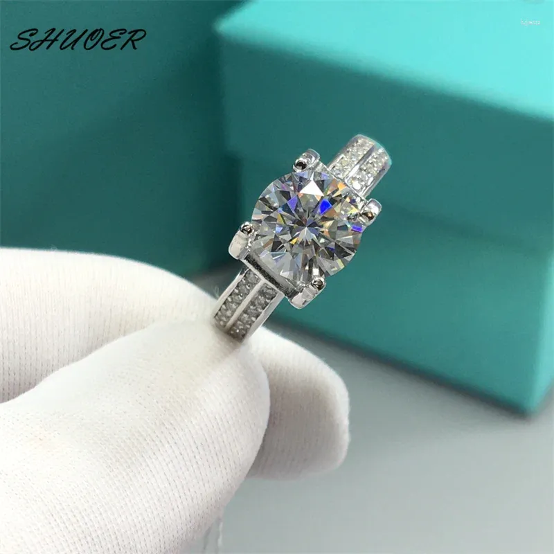 Cluster ringen klassieke 2 pass diamant d kleur moissaniet koe head ring 925 sterling zilveren briljante snede bruiloft voor vrouwen