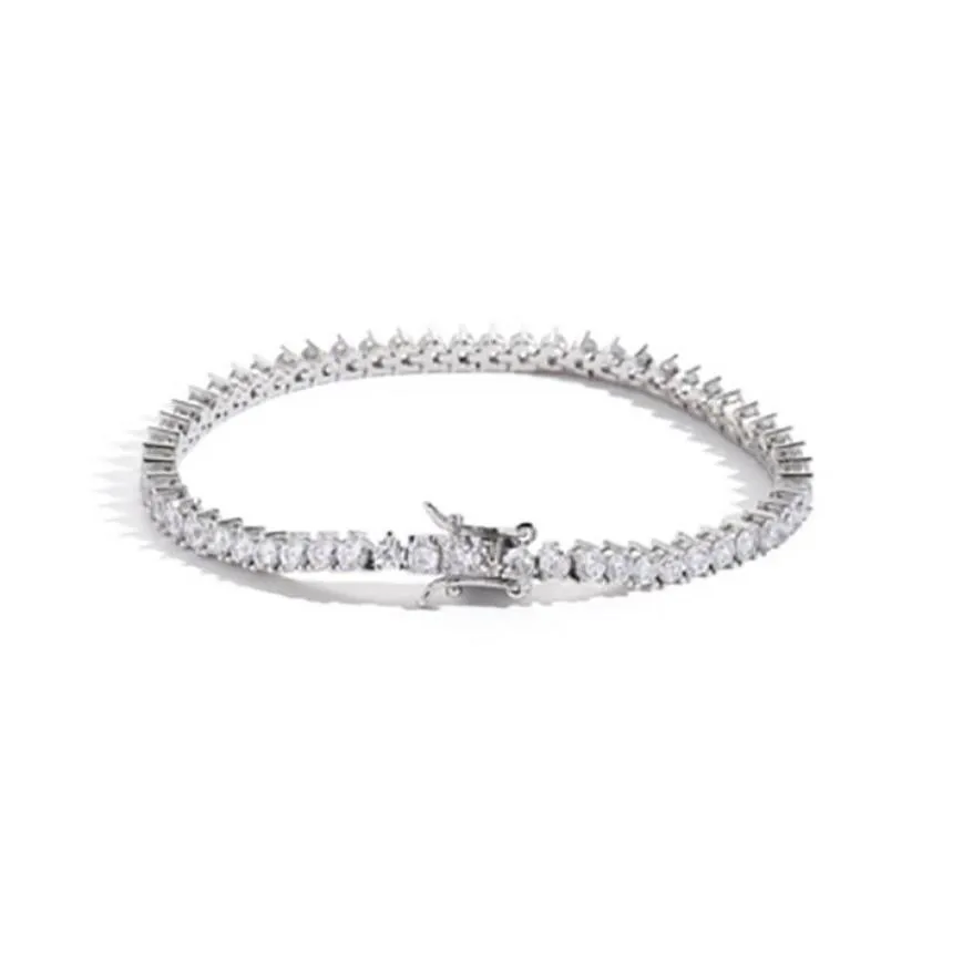 3 PRONG 3 mm 1 Rząd 18K Złote Wykończenie Diamonds Bling Tennis Bransoletka antynasterniskowa miedziana cyrkon Bracelets 1993369