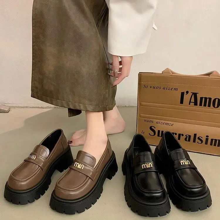 Casual Shoes Platform Shoe Women Oxfords Heels Ladies Square Toe School Lolita Leather Female JK Uniform Thick Sole Zapatos Mujer