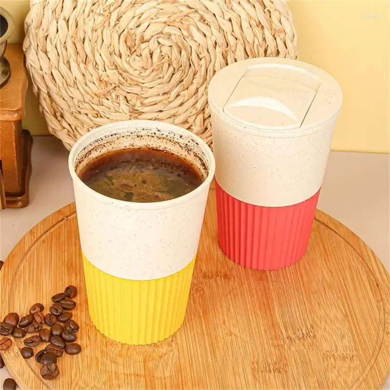 Water Bottles Coffee Cup 380ml With Lid High-value Modern Minimalist Large Capacity Wheat Straw Household Portable Drinkware