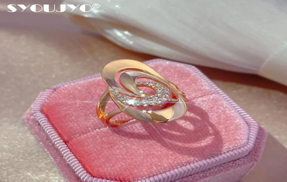 Jóias Syoujyo Luxo Anel de padrão espiral de luxo para mulheres 585 Gold rosa Natural Zircon Micro Cax