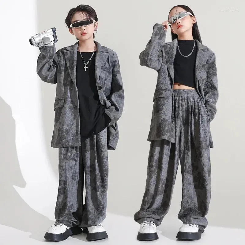 Vêtements Enfants Children Boys Grils Imprimer Suit Streetwear Fashion Loose Casual Blazer Jacket Pant Tracksuit Kids Scary Vêtements