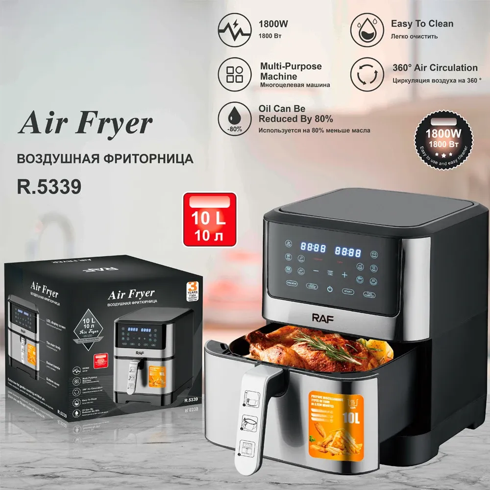 Fryers R.5339 Haushalt Air Fryer 10 l Großkapazität Mehrzweck 1800W elektrischer Luft Frenzer -Touchtyp