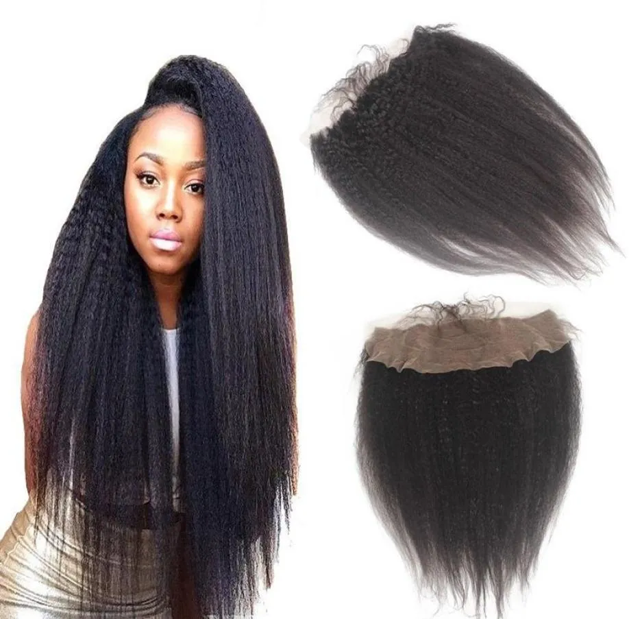 100 Human Hair Lace Frontal Natural Black Brazilian kinky Straight Hair 134 Ear To Ear Frontal Closure NonRemy Hair6764832