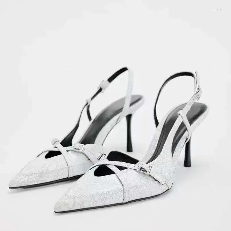 Scarpe vestiti traf zaza estate donne slingback bianchi sandali con tacchi alti 2024 Stiletto sexy Pumpe sexy Sandami