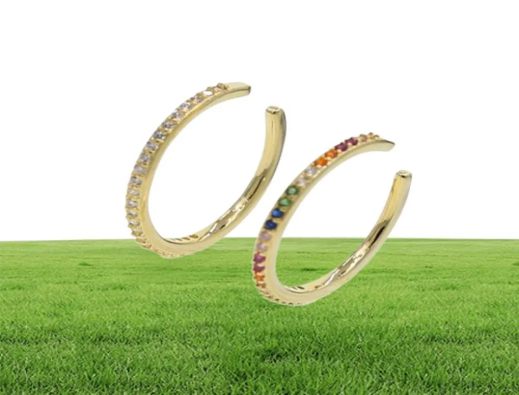 2019 new designer Women colorful CZ circle Ear Cuff Wrap Clip Earrings Gold color Wedding Piercing Dualpurpose jewelry earings2548811