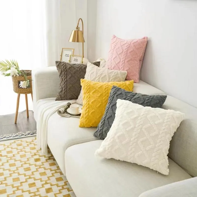Oreiller nordique décoratif tai-oreiller doux couvre de couleur unie moelleuse à la maison