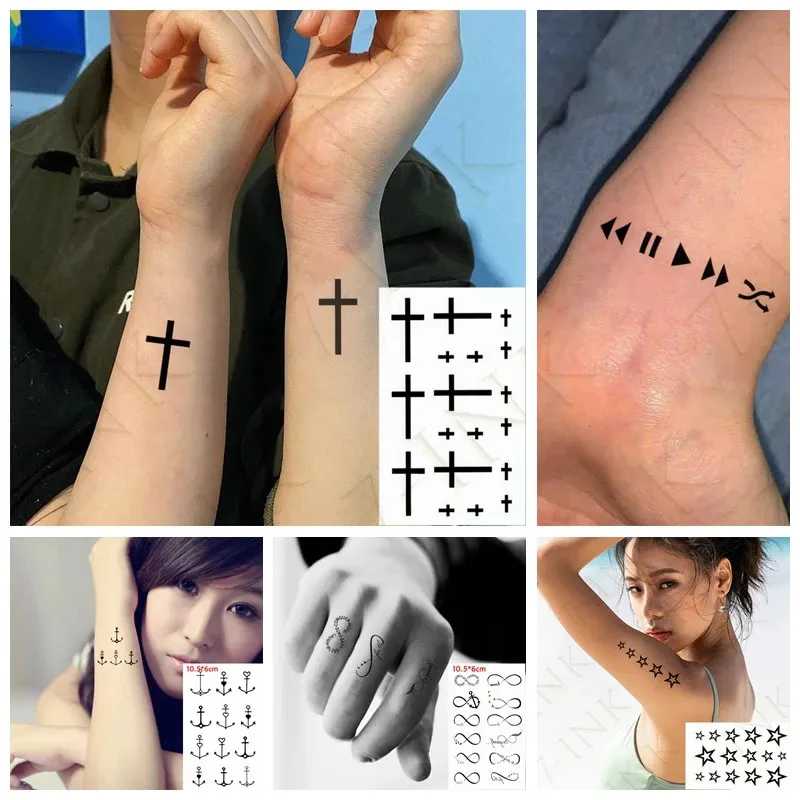 Water Transfer Fake Tattoo Small Cross Tatto Behind The Ear on Finger Body Art Waterproof Temporary Tatoo Stickers for Woman Man 240408