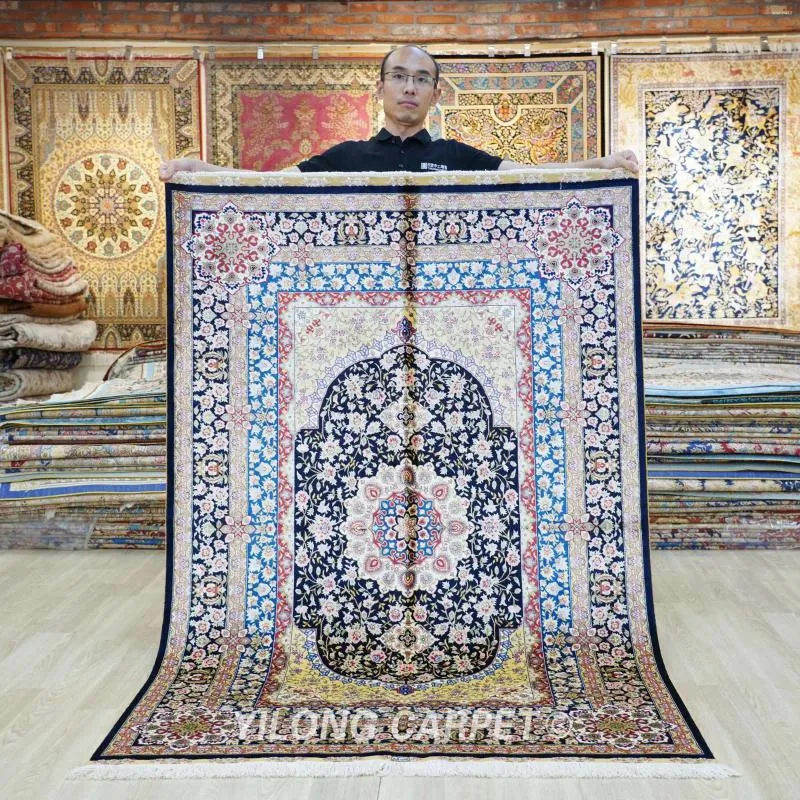 カーペット4'x6 'Tabriz Si​​lk Carpet Blue Vantage Turkish Handmade Rug（TJ424a）