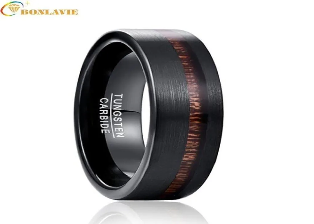 Trendy Wedding Band Black Matte Pure Carbide Tungsten Engagement Ring for Men Acacia Wood Mens Rings Gift Jewelery7003362