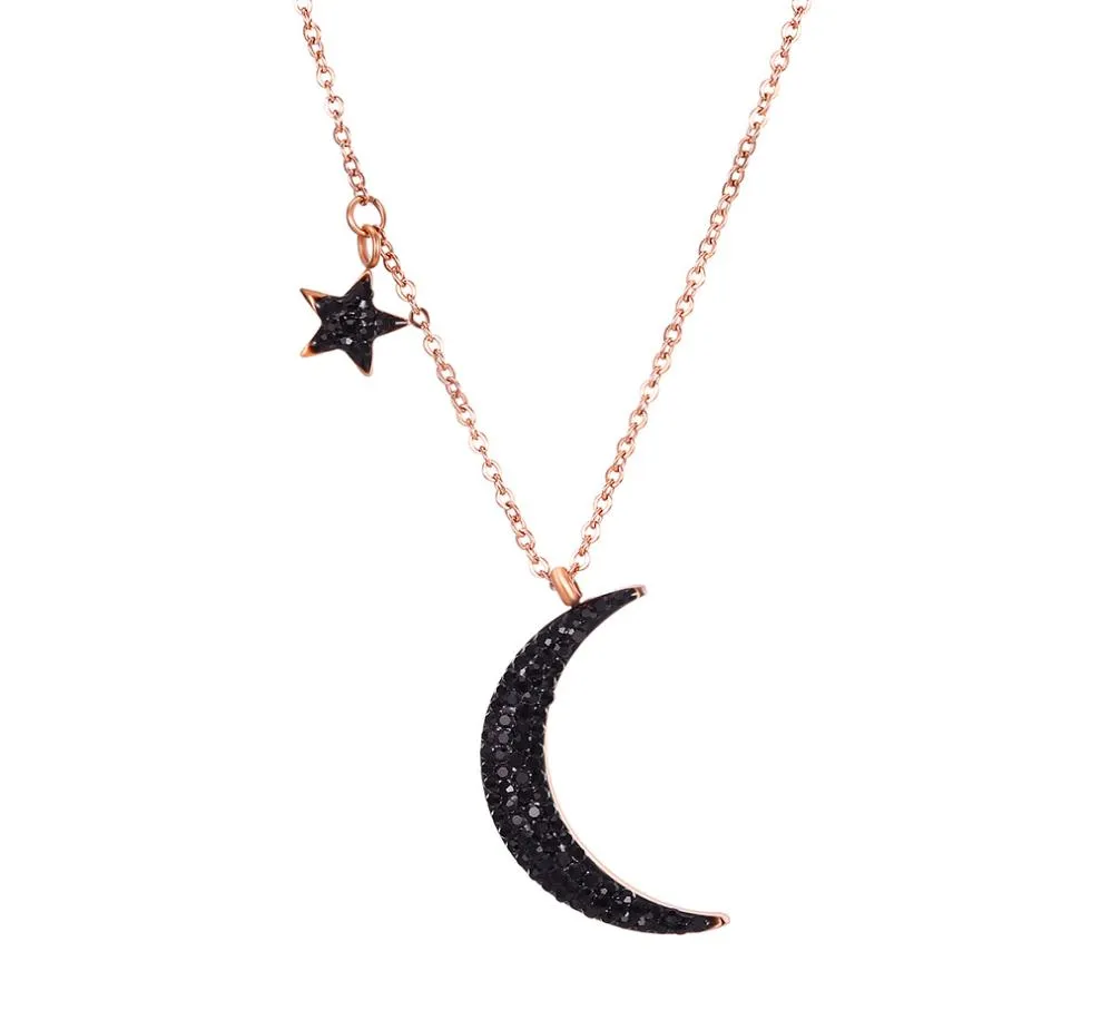 Star and Moon Pendant Halsband Rostfritt stål 14K Guldpläterad svart zirkonhalsband smycken Women Girl039s Gift6981190