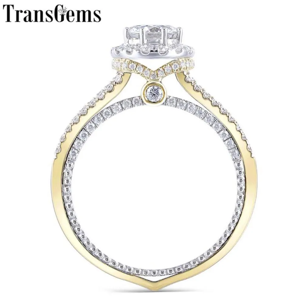 Transgems 14k White And Yellow Gold Center 1ct 65mm F Color Moissantie Halo Engagement Ring With Moissantie Accents For Women Y199370986