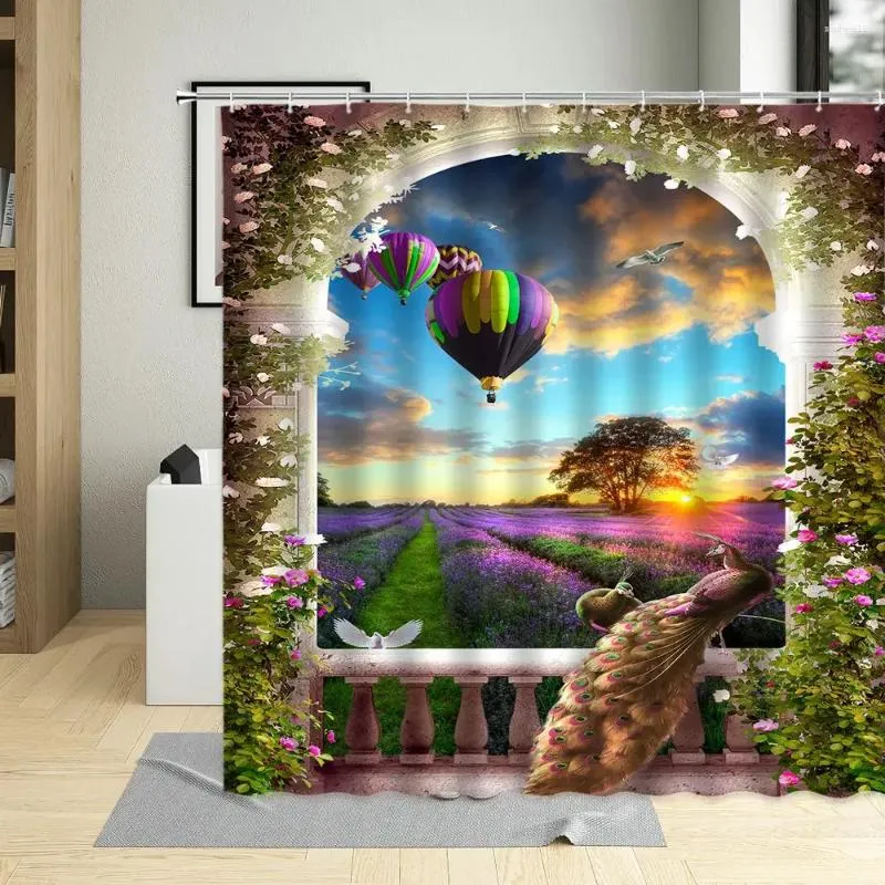 Shower Curtains 3D Dream Natural Scenery Rural Plant Curtain Flowers Waterfall Arched Door Creative Bathroom Decor With Hooks