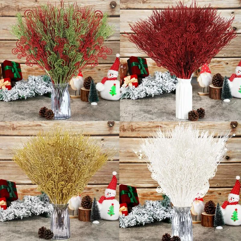 Dekorativa blommor jul 17 '' 12 '' Artificial Glitter Berry Stems Ornament Fake Candy Picks Sticks grenar