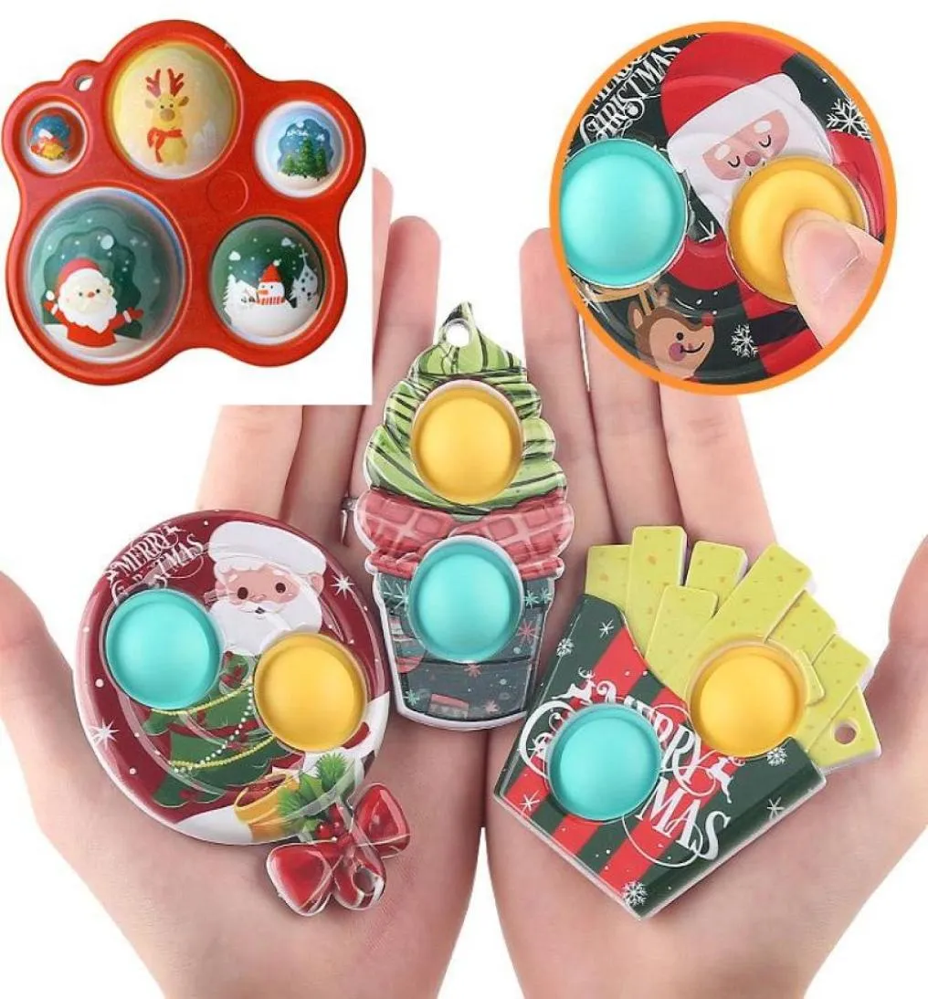 Finger Bubble Christmas Mönster Keychain Squeeze Toy Bubbleice Cream Li KeychainNowman Small Pendant Toy7738739