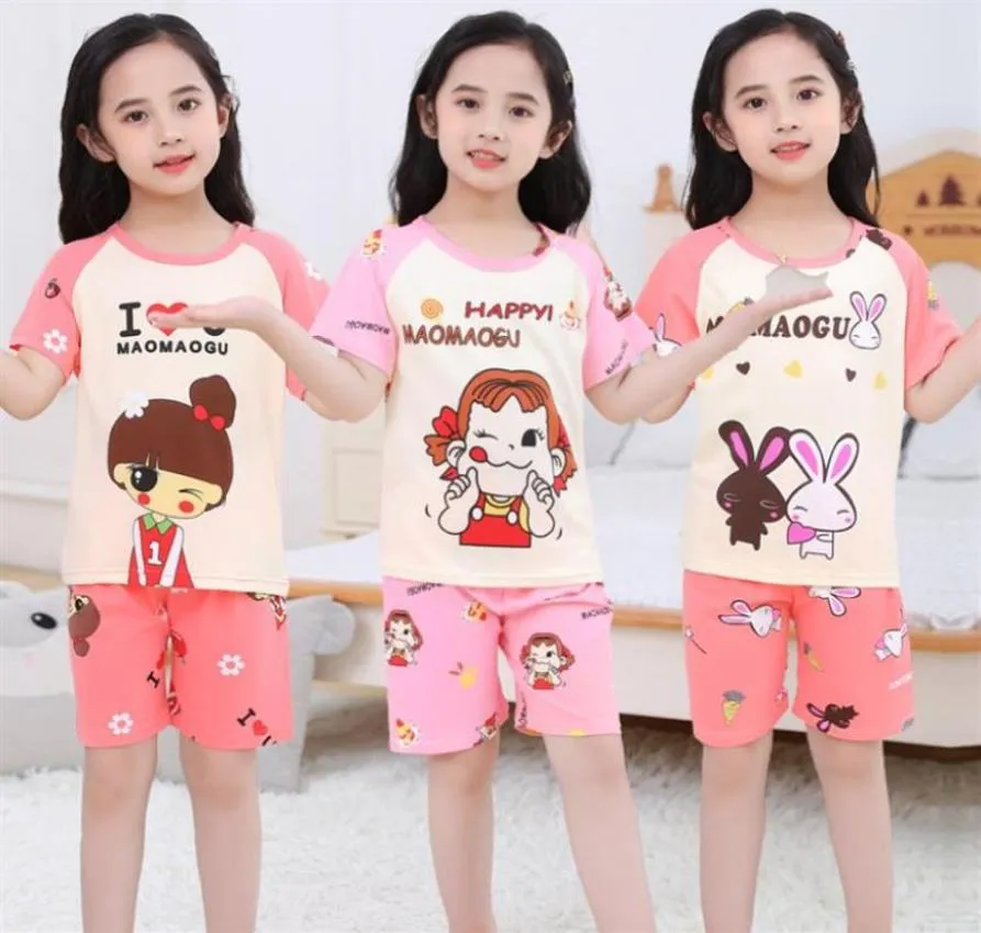 11 couleurs d'été pour enfants pyjamas ensemble à manches courtes t-shirts shorts 2 vêtements de nuit de dessin animé I Love papa short maman costumes costumes sleepwea9017661