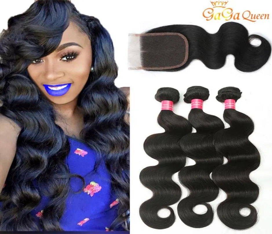 28 bundle di capelli brasiliani da 30 pollici con chiusura 3pcs peli di dritti con chiusura in pizzo