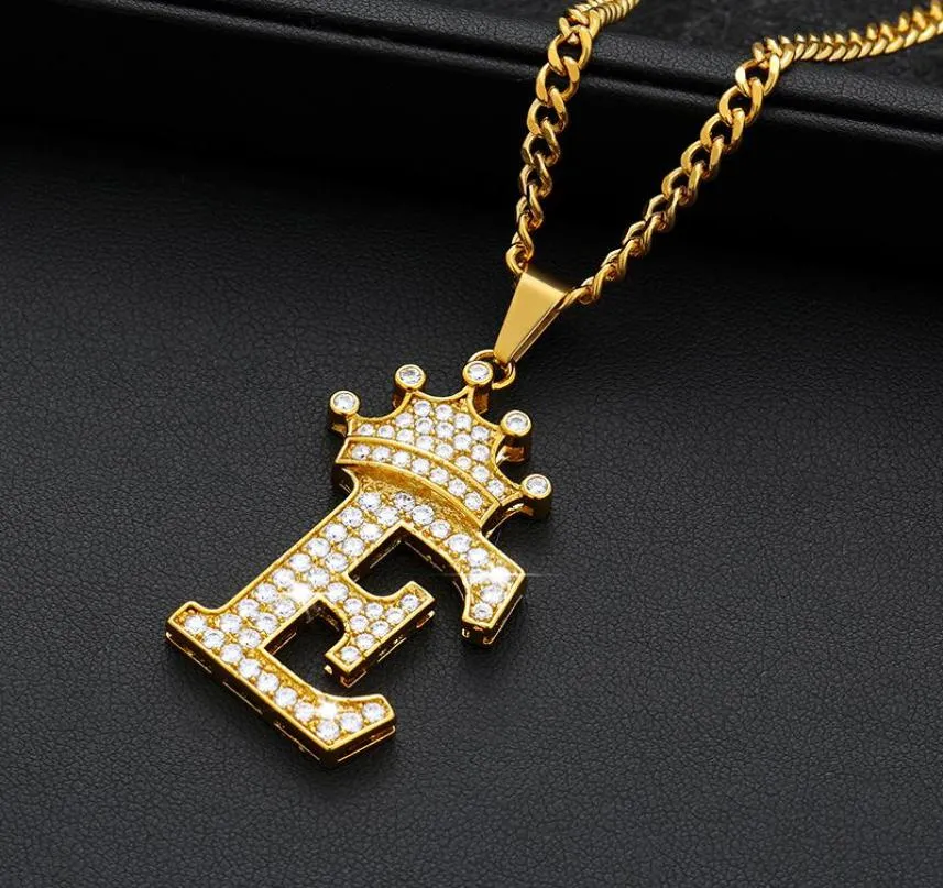 Colliers pendentifs Lettre de couronne AZ initiale pour femmes Style de hiphop punk 26 Alphabet Dancer Curb Chain Neckalces Condeaux de Noël1382312