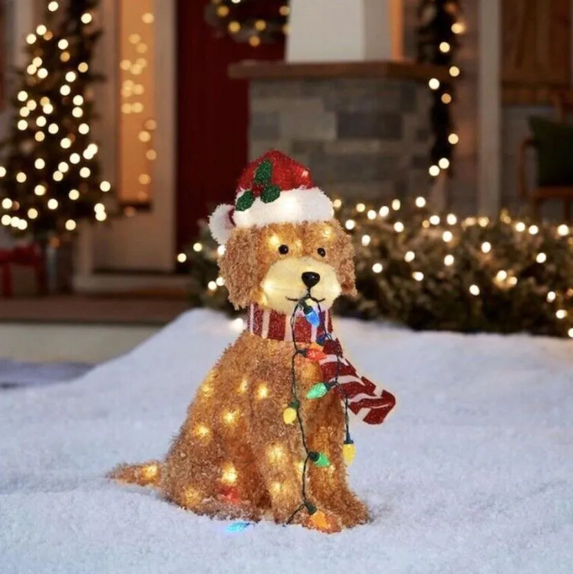 Dekoratif Nesneler Figürinler Goldendoodle Tatil Yaşam 36x16cm Noel LED Işık Yolu Doodle Köpek Dekoru İpli Açık Bahçe Dekorasyonu 2211291196536
