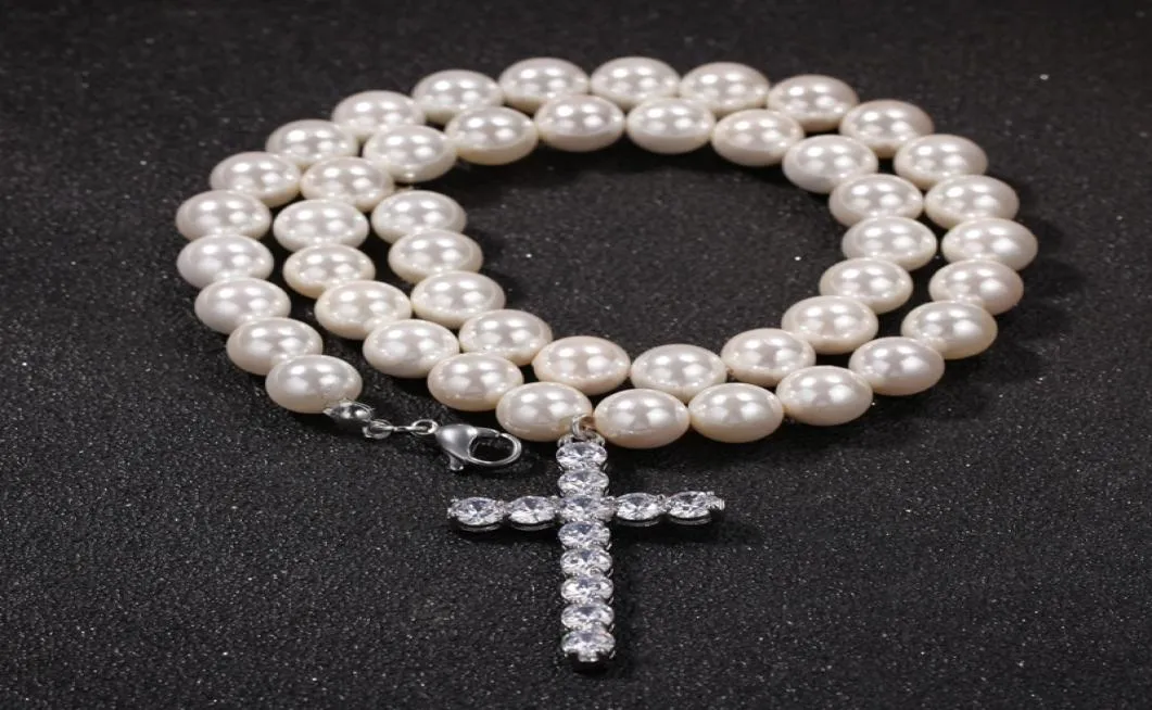 Fashion Mens Pearl Beaded Necklace Hip Hop Jewelry Iced Out Pendant Necklaces 8mm 10mm5273337