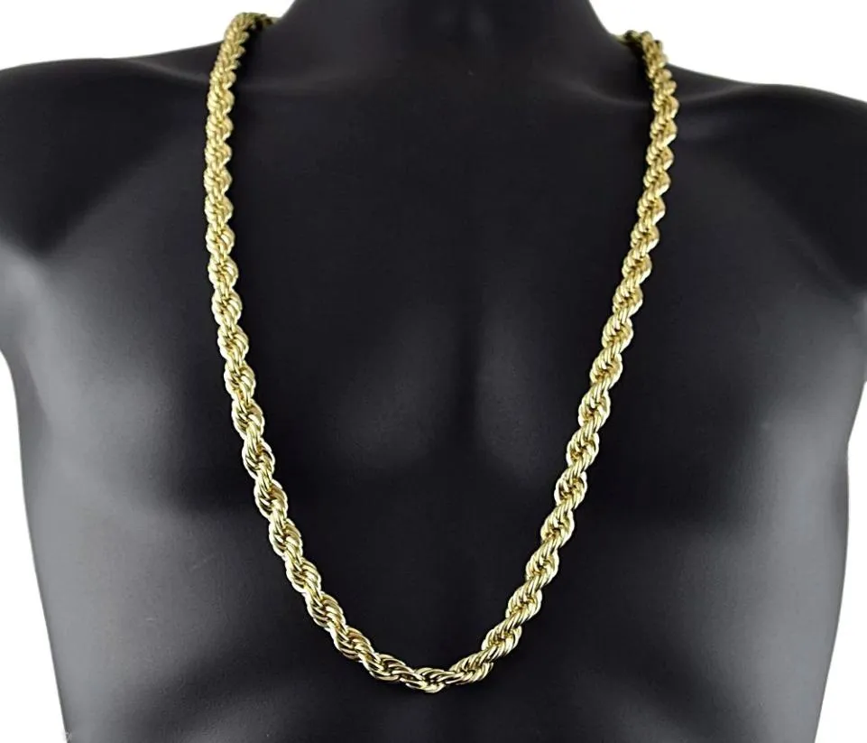 8 mm de espessura de 76cm de comprimento Corrente de corda sólida ED 24K Gold prateado Hiphop Ed Chain de corrente para Mens5318938