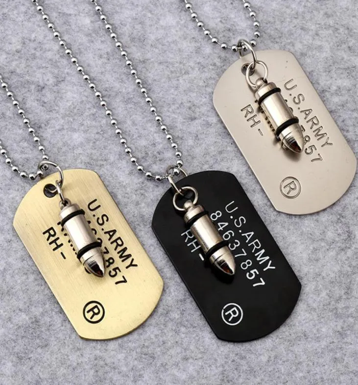 Fashion Men Military Card Stainless Steel Dog s Pendant Necklace for Necklaces Vine Antique Filling Pieces Personality 70cm Long Beads1552560