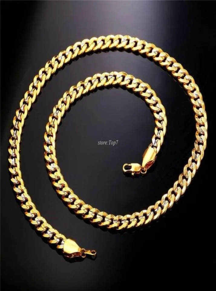 Dwukrotny złoty łańcuch kolorów dla mężczyzn Biżuteria Hip Hop 9 mm Choker Długie duże krawężniki kubańskie Link Biker Naszyjnik Prezent N552235P9921537