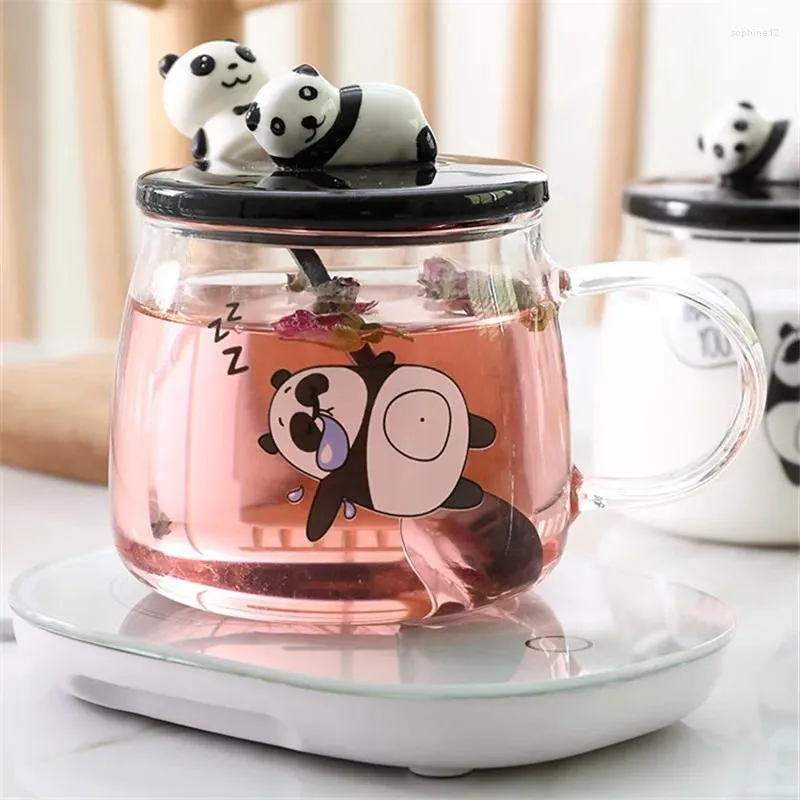 Wijnglazen creatieve hittebestendige koffiemok met deksel hoog borosilicaat glazen cartoon panda ontbijt melkbeker kantoor theekopje drinkware